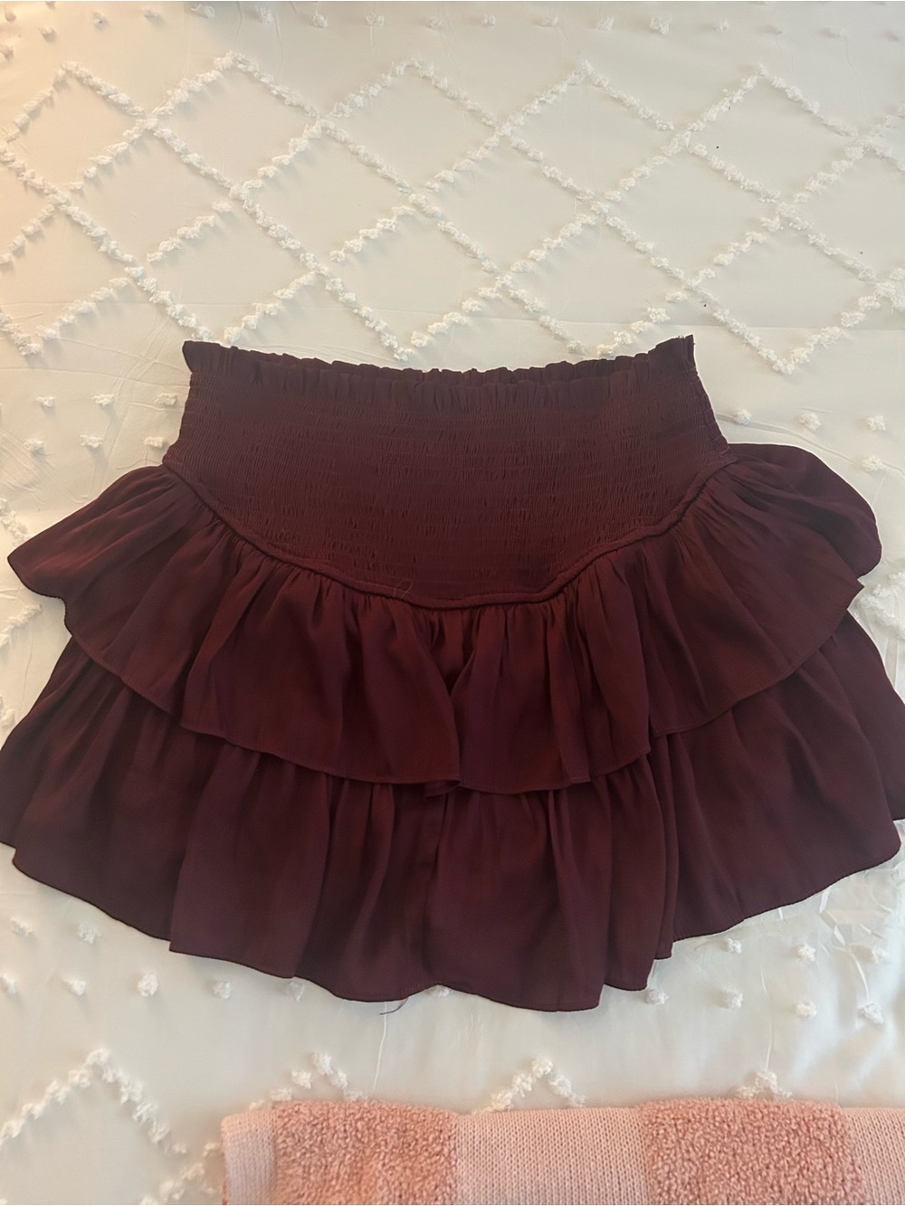 Mustard Seed Burgundy Tiered Ruffle Mini Skirt